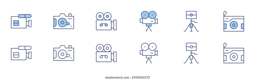 Camera icon set in two styles, Duotone and Thin Line style. Editable stroke. video camera, camera.