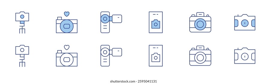 Camera icon set in two styles, Duotone and Thin Line style. Editable stroke., camera tripod, photo, video.