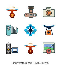 camera icon set. vector set about drone, camcorder, photo camera and photo icons set.
