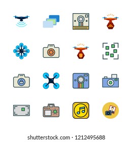 camera icon set. vector set about photo camera, depth perception, drone and focus icons set.