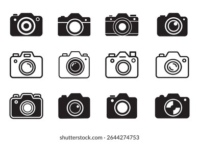 Conjunto de iconos de cámara, Vector de iconos planos de fotos de cámara Ilustración vectorial