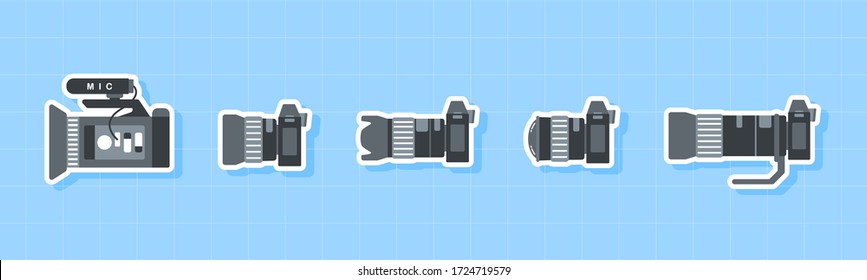 Camera Icon Set,Side View Of Photo Equipment,Flat Design Element.