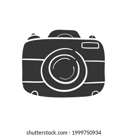 Camera Icon Silhouette Illustration. Photography Vector Graphic Pictogram Symbol Clip Art. Doodle Sketch Black Sign.