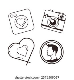 Camera icon, camera silhouette, camera set