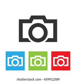 Camera icon. Simple logo of camera isolated on white background. Flat vector illustration.