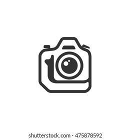 Camera icon in single grey color. Photography picture electronic imaging digital SLR reflex