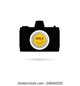 camera icon with smile symbol vector on white