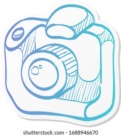 Camera icon in sticker color style. Digital photography professional photographer SLR