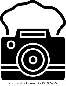Ícone da câmera com correia, símbolo da fotografia