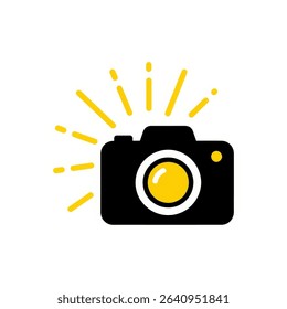 camera icon with sun ray background illustration vector art