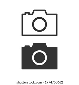 Camera icon symbol. Photograph sign. Simple flat shape logo. Black outline silhouette isolated on white background. Vector illustration image.
