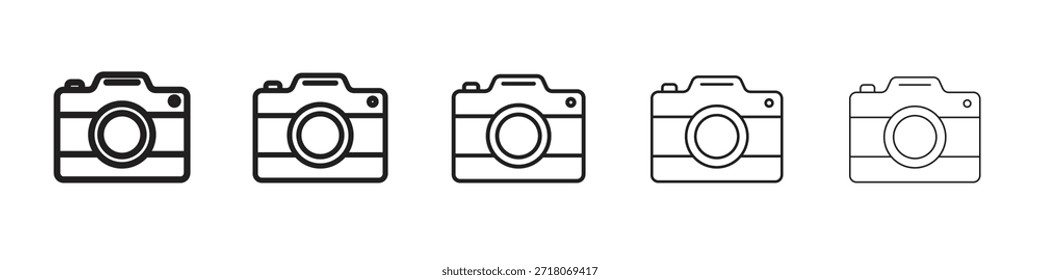 Camera icon symbol in thin line, Black outline and stroke style
