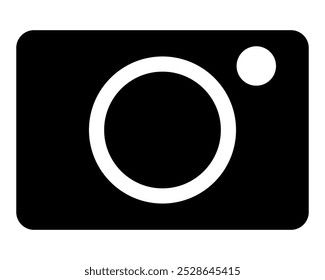 camera icon symbol, vector black and white silhouette shape illustration isolated on white background