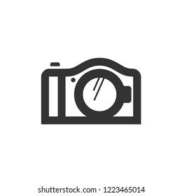 Camera icon in thick outline style. Black and white monochrome vector illustration.
