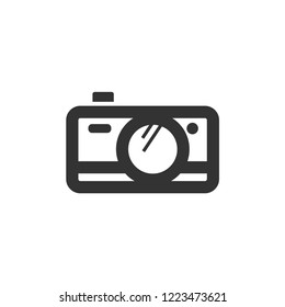 Camera icon in thick outline style. Black and white monochrome vector illustration.
