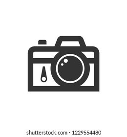 Camera icon in thick outline style. Black and white monochrome vector illustration.