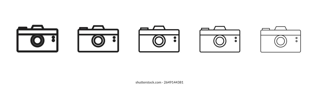 Camera icon thin flat outline style vector sign