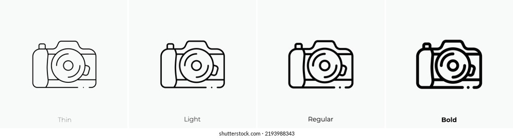 camera icon. Thin, Light Regular And Bold style design isolated on white background