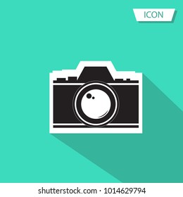 Camera Icon in trendy flat style isolated on green background