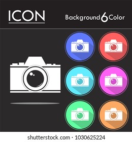 Camera Icon in trendy flat style isolated on six color background