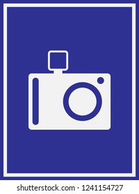 camera icon in trendy flat style isolated on blue background.