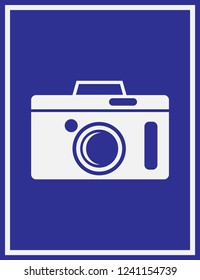 camera icon in trendy flat style isolated on blue background.