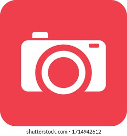 Camera Icon in trendy flat style isolated on Red background.
