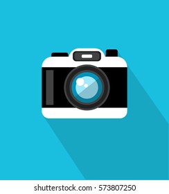 Camera icon in trendy flat style. Web site page and mobile app design element. Flat design in stylish colors. Isolated. Long Shadow. 