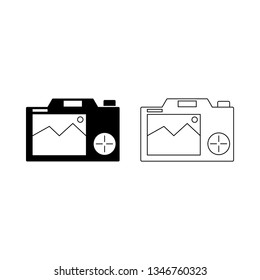 Camera Icon in trendy line and glyph style isolated on white background. Camera symbol for your web site design, logo, app, user interface. Vector illustration, eps 10.