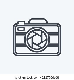 Camera I Icon in trendy line style isolated on soft blue background