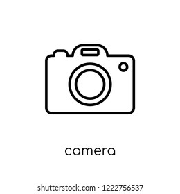 camera icon. Trendy modern flat linear vector camera icon on white background from thin line Electronic devices collection, outline vector illustration