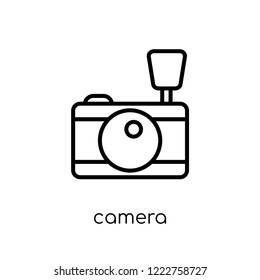 Camera icon. Trendy modern flat linear vector Camera icon on white background from thin line Electronic devices collection, editable outline stroke vector illustration