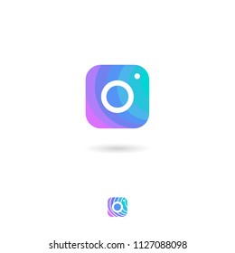 Camera Icon, UI. Photo Storage Or Photo Library Emblem. Photo Gallery Icons. Rounded Square Symbol With Shadow On A White Background. Web Button. Linear Option