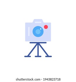 Camera icon using tripod in flat icon style. Vector flat illustration
