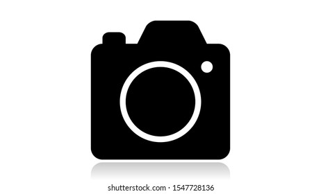Camera icon vector design. Black icon with reflection isolated on the white background