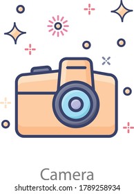 Camera icon, vector design of photographic equipment 