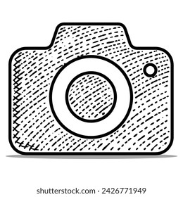 camera icon vector engraving style hand drawn black and white