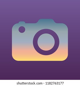 Camera icon. Vector. Evening gradient icon at violet background.