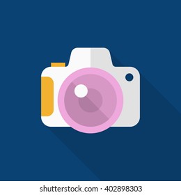 Camera icon , Vector flat long shadow design.