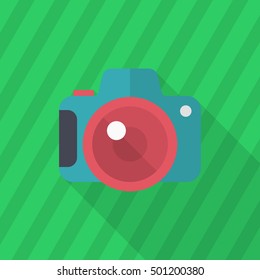 Camera icon , Vector flat long shadow design.