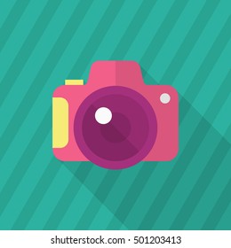Camera icon , Vector flat long shadow design.