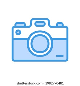 Camera icon vector illustration in blue style about multimedia for any projects, use for website mobile app presentation