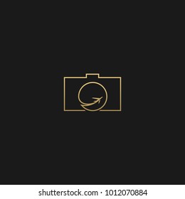 Camera icon vector illustration. Isolated pohotocamera symbol. Photo camera line concept with travel icon. Photo for travelling on black background