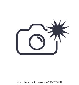 Camera icon vector illustration. Isolated photocamera with flash symbol. Photo camera line concept. Photo gadget graphic design. Editable Stroke