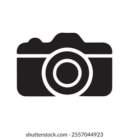 Camera icon vector illustration. Camera silhouette isolated white background.