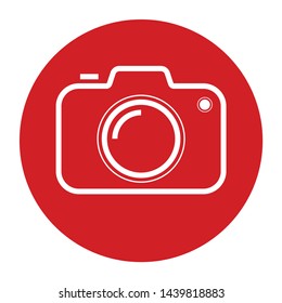 Camera icon vector isolated on flat red round button illustration