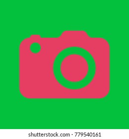 Camera icon. Vector. Paradise pink icon on dark pastel green background.