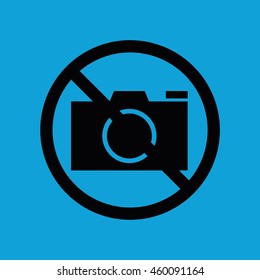 Camera icon vector. Prohibition sign. Blue background