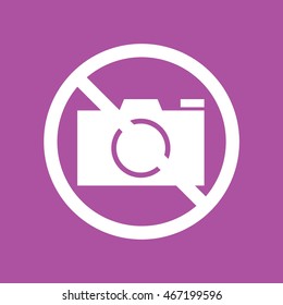 Camera icon vector. Prohibition sign. Purple background