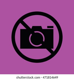 Camera icon vector. Prohibition sign. Purple background